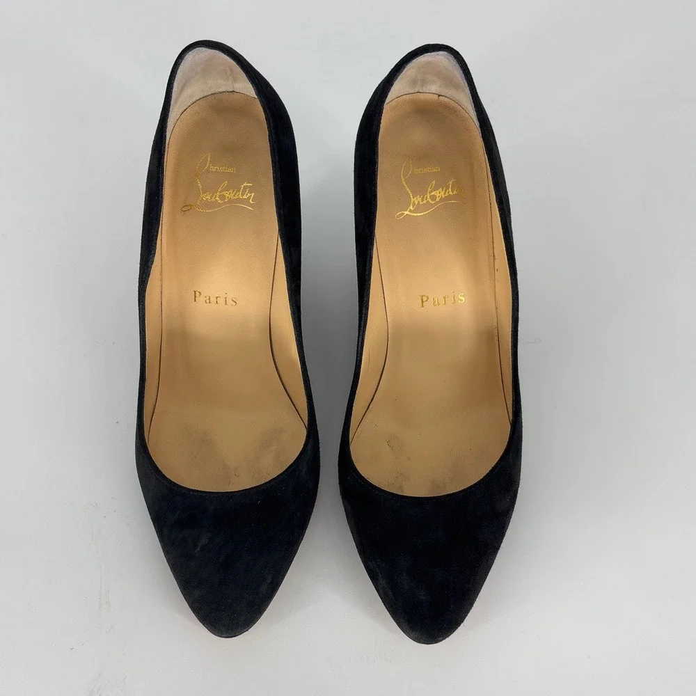 Christian Louboutin Tanja 85 Suede Wedge Pumps Black Women Size 36 Pointed Toe